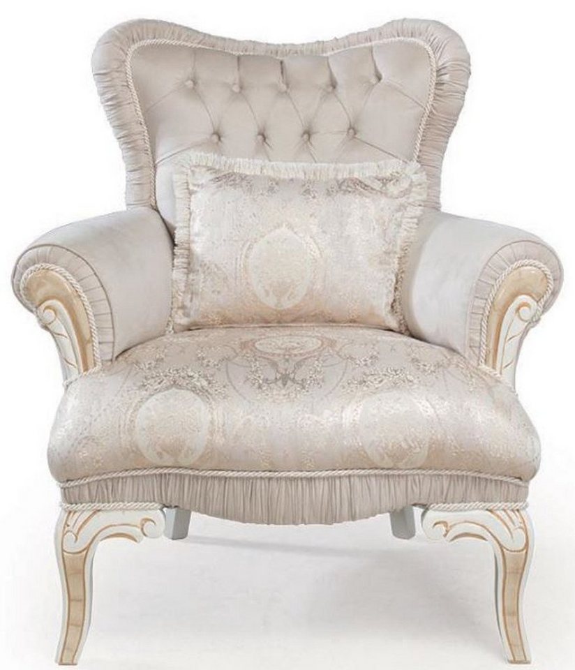 Casa Padrino Sessel Luxus Barock Sessel Hellrosa / Weiß / Gold 83 x 96 x H. 102 cm - Wohnzimmer Sessel mit dekorativem Kissen - Barockstil Möbel von Casa Padrino