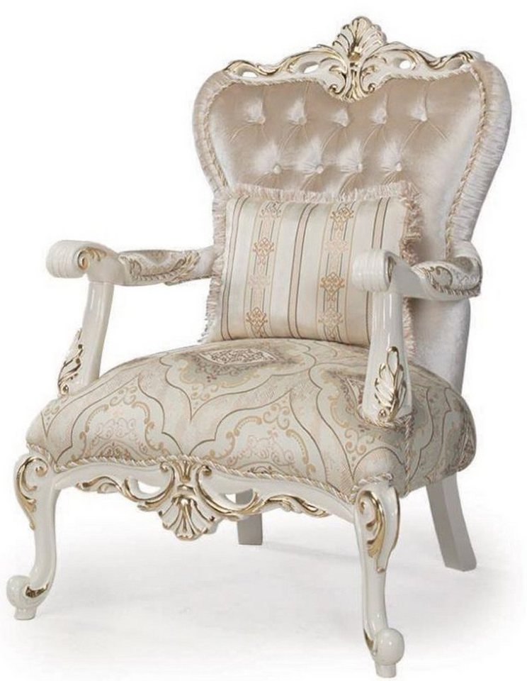 Casa Padrino Sessel Luxus Barock Sessel Mehrfarbig / Weiß / Gold 88 x 88 x H. 115 cm - Wohnzimmer Sessel mit dekorativem Kissen - Wohnzimmermöbel im Barockstil von Casa Padrino