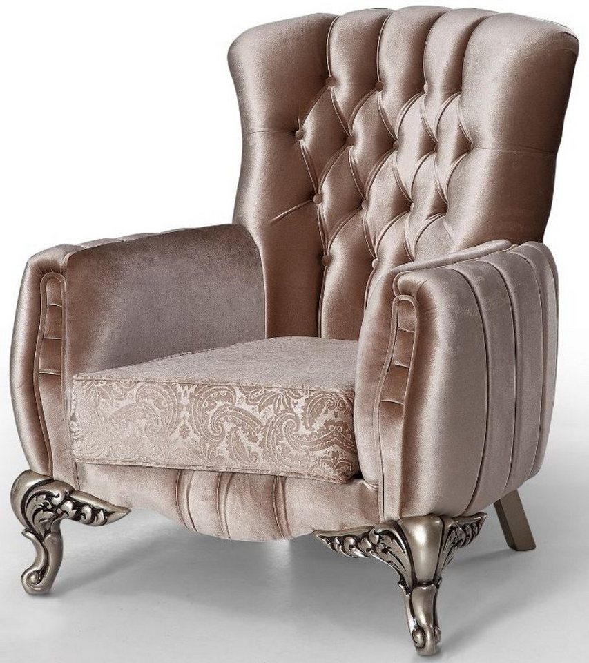 Casa Padrino Sessel Luxus Barock Sessel Rosa / Silber 91 x 86 x H. 104 cm - Wohnzimmer Sessel mit elegantem Muster - Barock Möbel von Casa Padrino