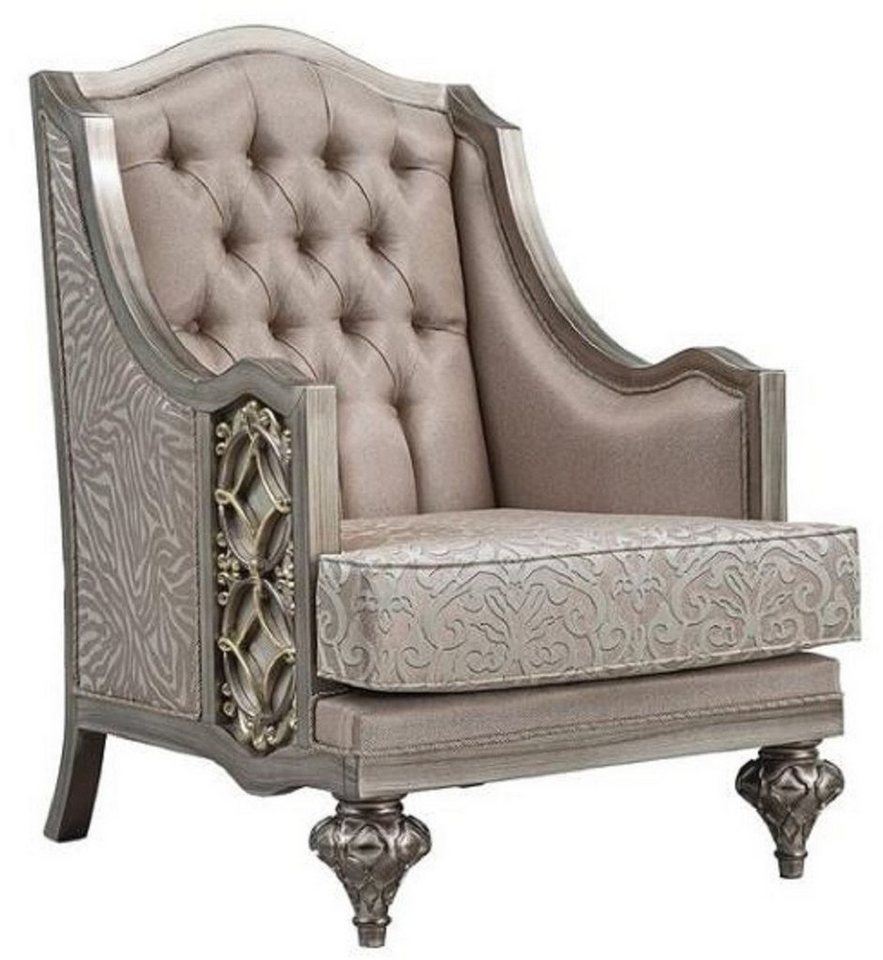 Casa Padrino Sessel Luxus Barock Sessel Rosa / Silber - Handgefertigter Barockstil Sessel mit elegantem Muster und dekorativem Kissen - Prunkvolle Barock Wohnzimmer Möbel von Casa Padrino