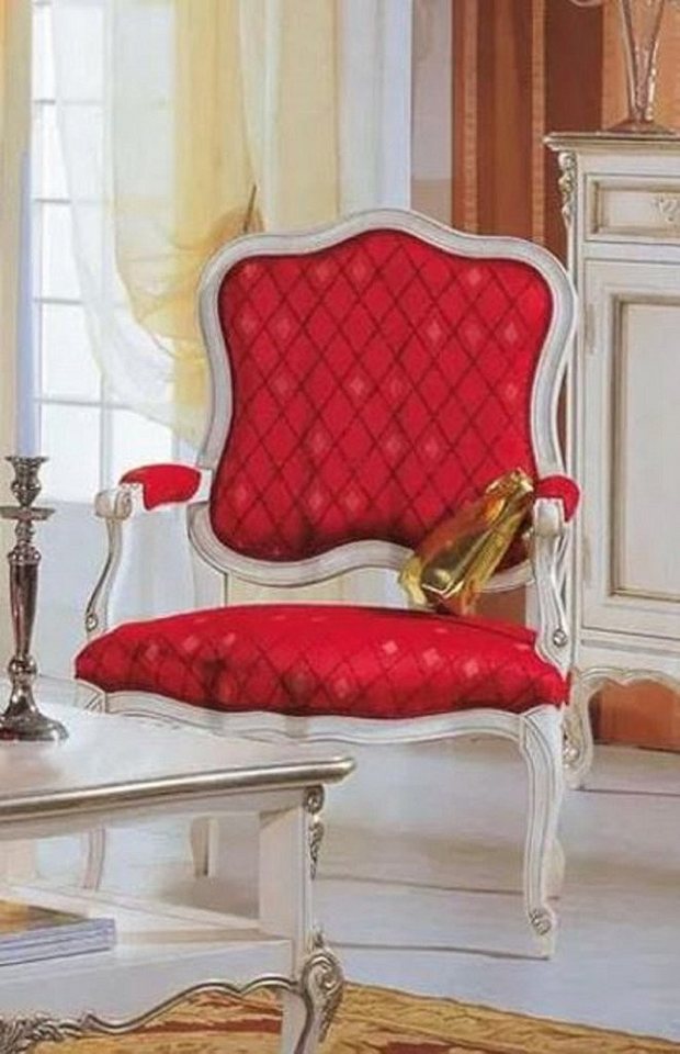 Casa Padrino Sessel Luxus Barock Sessel Rot / Weiß / Silber - Handgefertigter Wohnzimmer Sessel - Barock Wohnzimmer Möbel - Luxus Qualität - Made in Italy von Casa Padrino