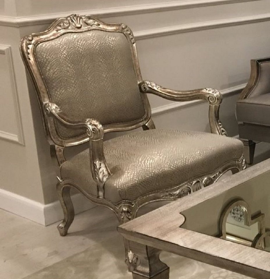 Casa Padrino Sessel Luxus Barock Sessel Silber / Antik Silber - Prunkvoller Wohnzimmer Sessel - Barock Wohnzimmer Möbel - Edel & Prunkvoll von Casa Padrino