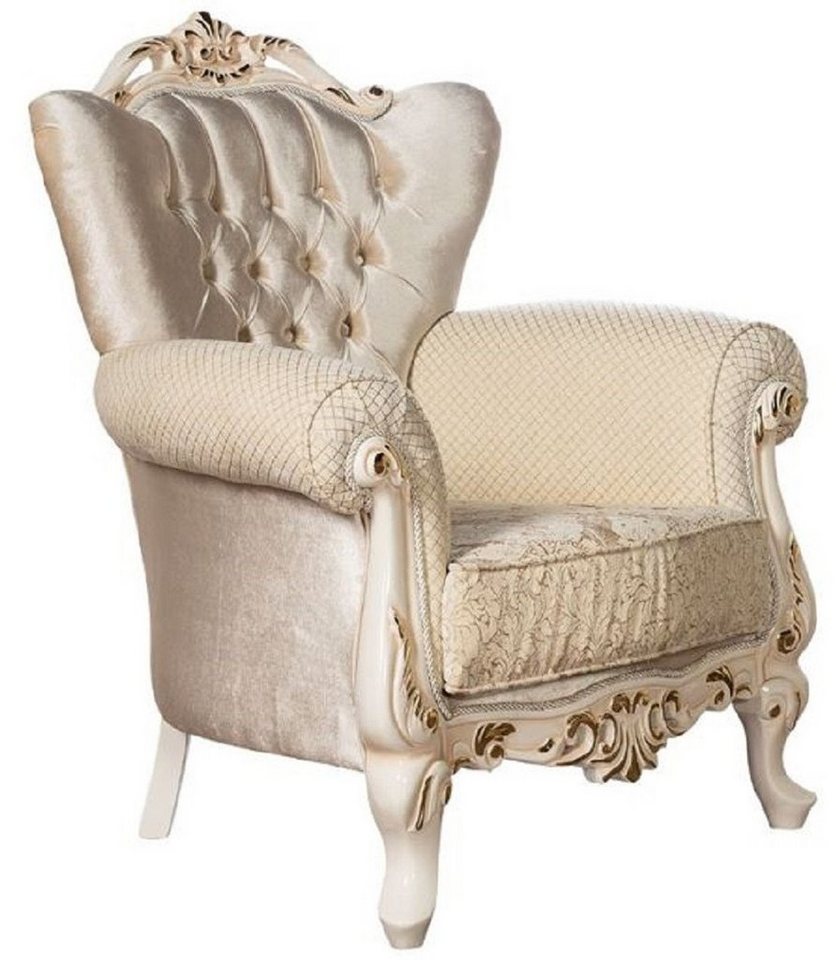 Casa Padrino Sessel Luxus Barock Wohnzimmer Sessel Gold / Creme / Gold - Prunkvoller Sessel mit Muster - Handgefertigte Barock Wohnzimmer Möbel von Casa Padrino