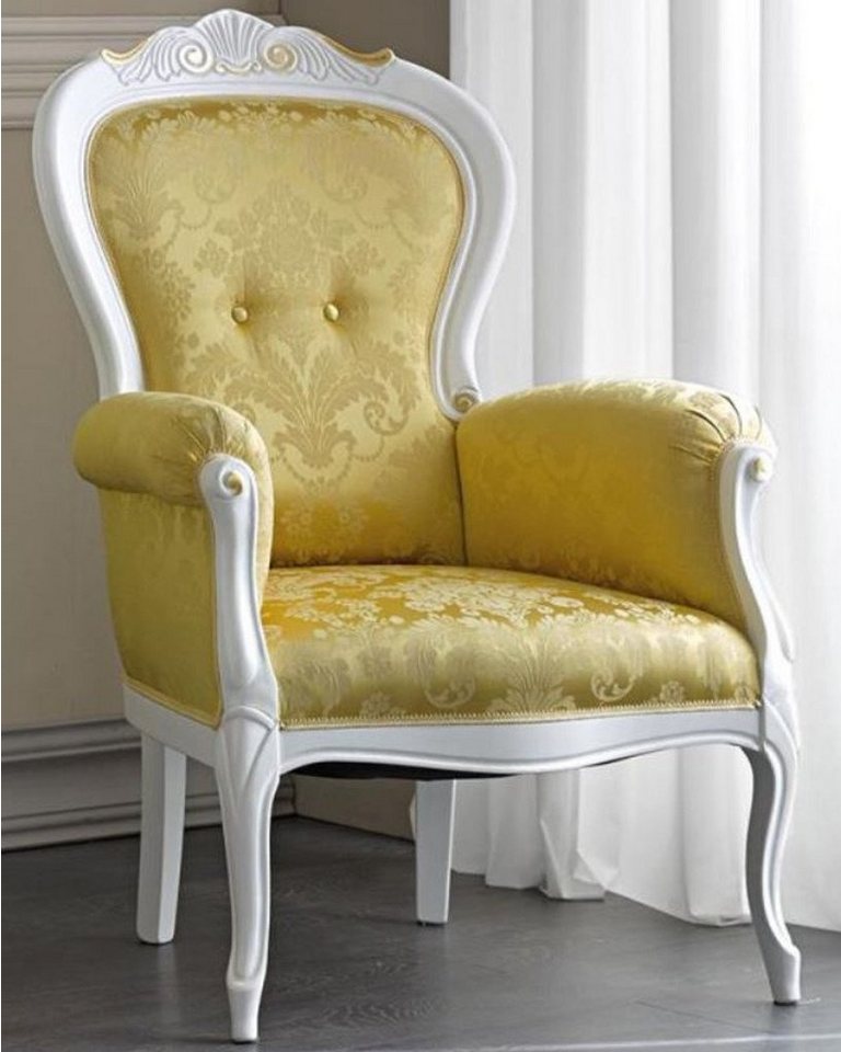 Casa Padrino Sessel Luxus Barock Wohnzimmer Sessel mit elegantem Muster Gold / Weiß / Gold 70 x 65 x H. 106 cm - Edle Barock Möbel von Casa Padrino