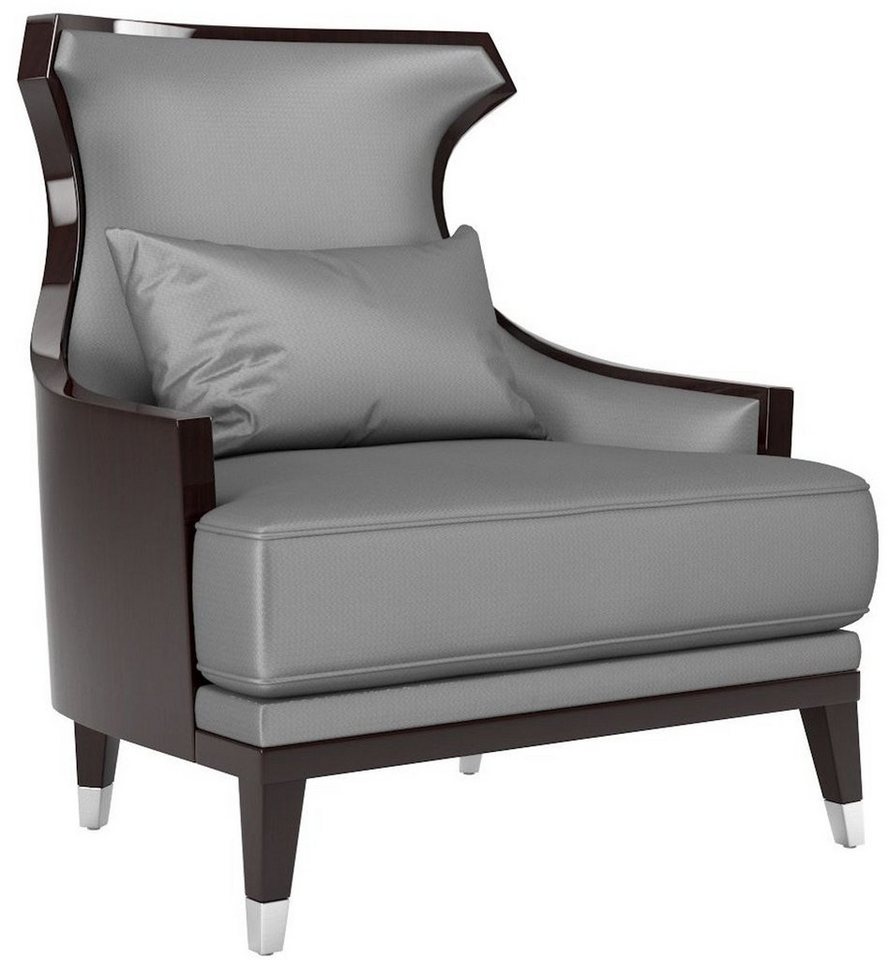 Casa Padrino Sessel Luxus Wohnzimmer Sessel Silber / Dunkelbraun 80 x 80 x H. 102 cm - Luxus Qualität - Luxus Wohnzimmer Möbel von Casa Padrino