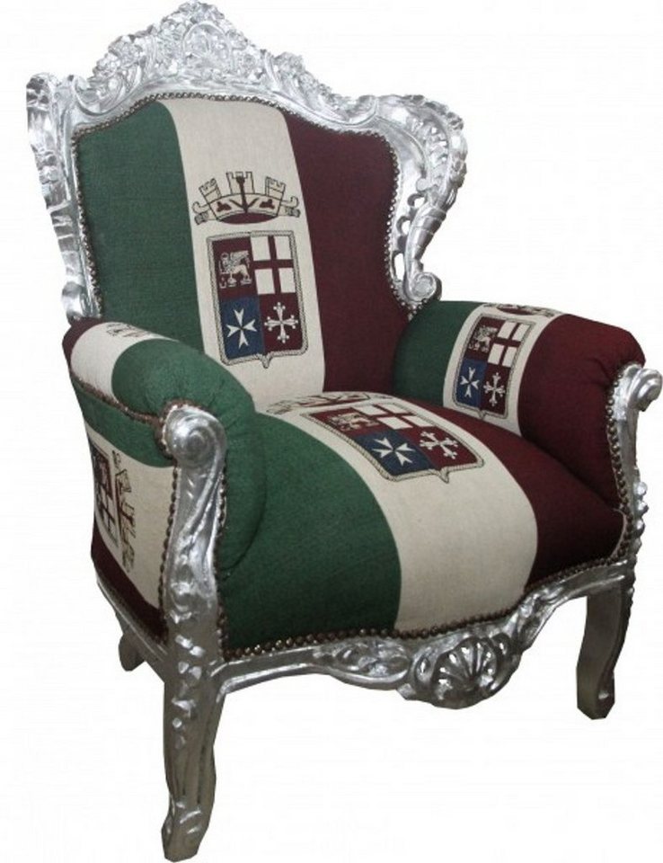 Casa Padrino Sessel Sessel King Italien / Silber 85 x 85 x H. 120 cm - Italien Barock Sessel von Casa Padrino