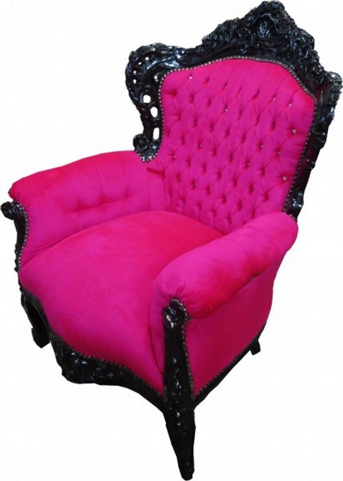 Casa Padrino Sessel Sessel King Pink / Schwarz mit Bling Bling Glitzersteinen - Barock Kollektion von Casa Padrino