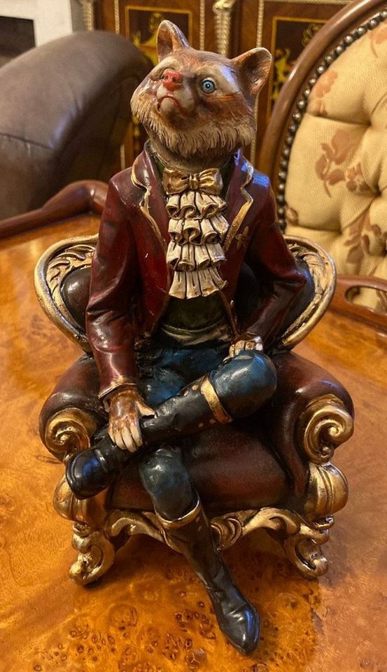 Casa Padrino Skulptur Casa Padrino Dekofigur Fuchs mit Barock Sessel 16 x 16 x H. 25 cm - Kunstharz Deko Figur - Schreibtisch Deko Figur - Wohnzimmer Deko Figur - Deko Skulptur - Deko Accessoires von Casa Padrino
