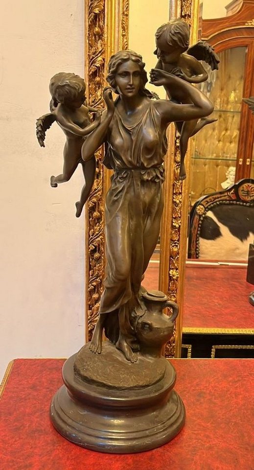 Casa Padrino Skulptur Casa Padrino Jugendstil Bronze Deko Skulptur Frau & Engel H. 60 cm von Casa Padrino