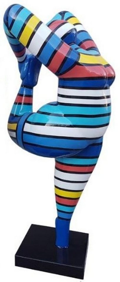 Casa Padrino Skulptur Designer Deko Skulptur Akrobatische Frau Mehrfarbig Gestreift H. 141 cm - Wetterbeständige Dekofigur - Gartenfigur - Gartendeko Skulptur von Casa Padrino