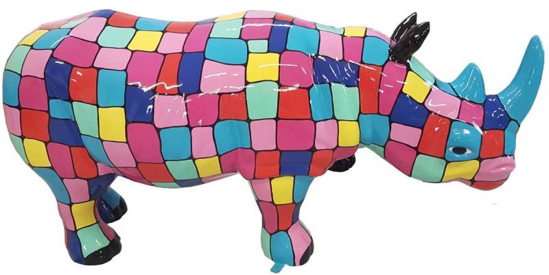 Casa Padrino Skulptur Designer Dekofigur Nashorn Mehrfarbig 175 x H. 80 cm - Riesige Deko Skulptur - Gartenfigur - Gartendeko von Casa Padrino