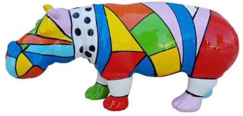 Casa Padrino Skulptur Designer Dekofigur Nilpferd Bunt 100 x H. 45 cm - Deko Skulptur - Gartenfigur - Wetterbeständige Gartendekoration von Casa Padrino