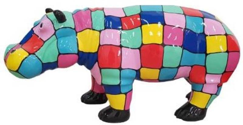 Casa Padrino Skulptur Designer Dekofigur Nilpferd Mehrfarbig / Schwarz 100 x H. 45 cm - Deko Skulptur - Gartenfigur - Wetterbeständige Gartendekoration von Casa Padrino