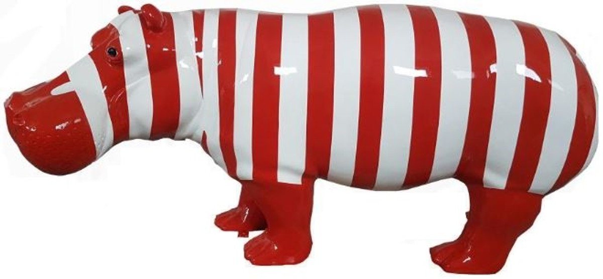 Casa Padrino Skulptur Designer Dekofigur Nilpferd mit Streifen Rot / Weiß 180 x H. 79 cm - Deko Skulptur - Riesige Gartenfigur - Gartendekoration Casa Padrino Skulptur Designer Dekofigur Nilpferd mit Streifen Rot / Weiß 180 x H. 79 cm - Deko Skulptur - Riesige Gartenfigur - Gartendekoration von Casa Padrino