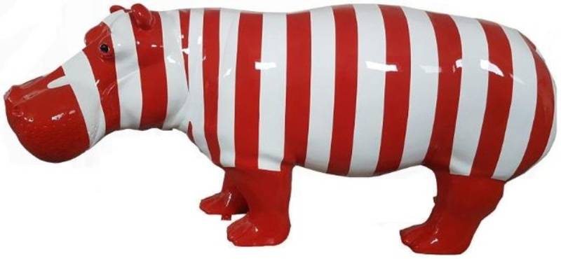 Casa Padrino Skulptur Designer Dekofigur Nilpferd mit Streifen Rot / Weiß 180 x H. 79 cm - Deko Skulptur - Riesige Gartenfigur - Gartendekoration von Casa Padrino