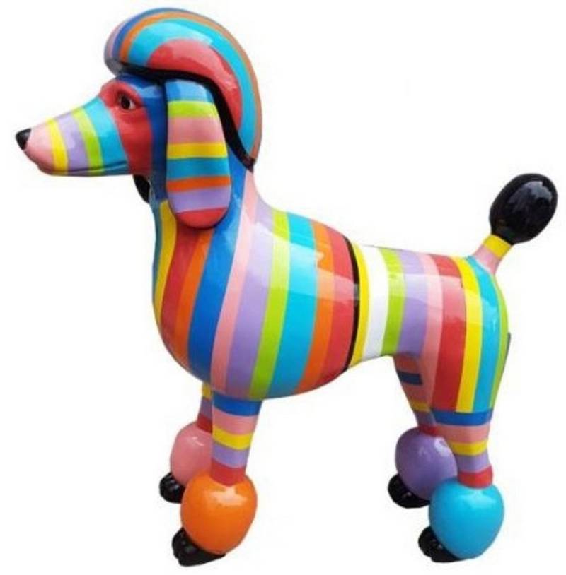 Casa Padrino Skulptur Designer Gartendeko Skulptur Pudel Hund Mehrfarbig Gestreift 64 x H. 63 cm - Gartendeko Figur - Wetterbeständige Gartenfigur - Dekorative Tierfigur von Casa Padrino