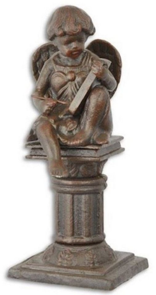 Casa Padrino Skulptur Jugendstil Gartendeko Gusseisen Figur Engel auf Säule Braun 16,7 x 14,1 x H. 34,1 cm - Garten & Terrassen Deko Skulptur - Barock & Jugendstil Deko Accessoires von Casa Padrino