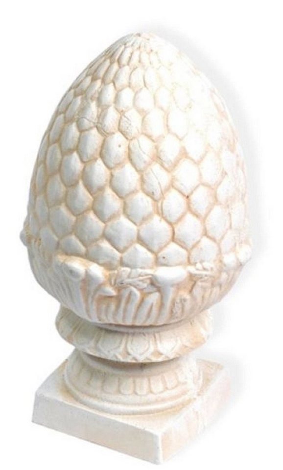 Casa Padrino Skulptur Jugendstil Gusseisen Deko Ananas mit Sockel Weiß / Beige Ø 21,5 x H. 39 cm - Deko Skulptur - Barock & Jugendstil Gartendeko von Casa Padrino
