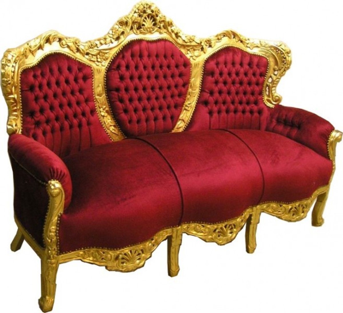 Casa Padrino Sofa Barock Sofa Garnitur King Bordeaux / Gold - Barock Möbel von Casa Padrino