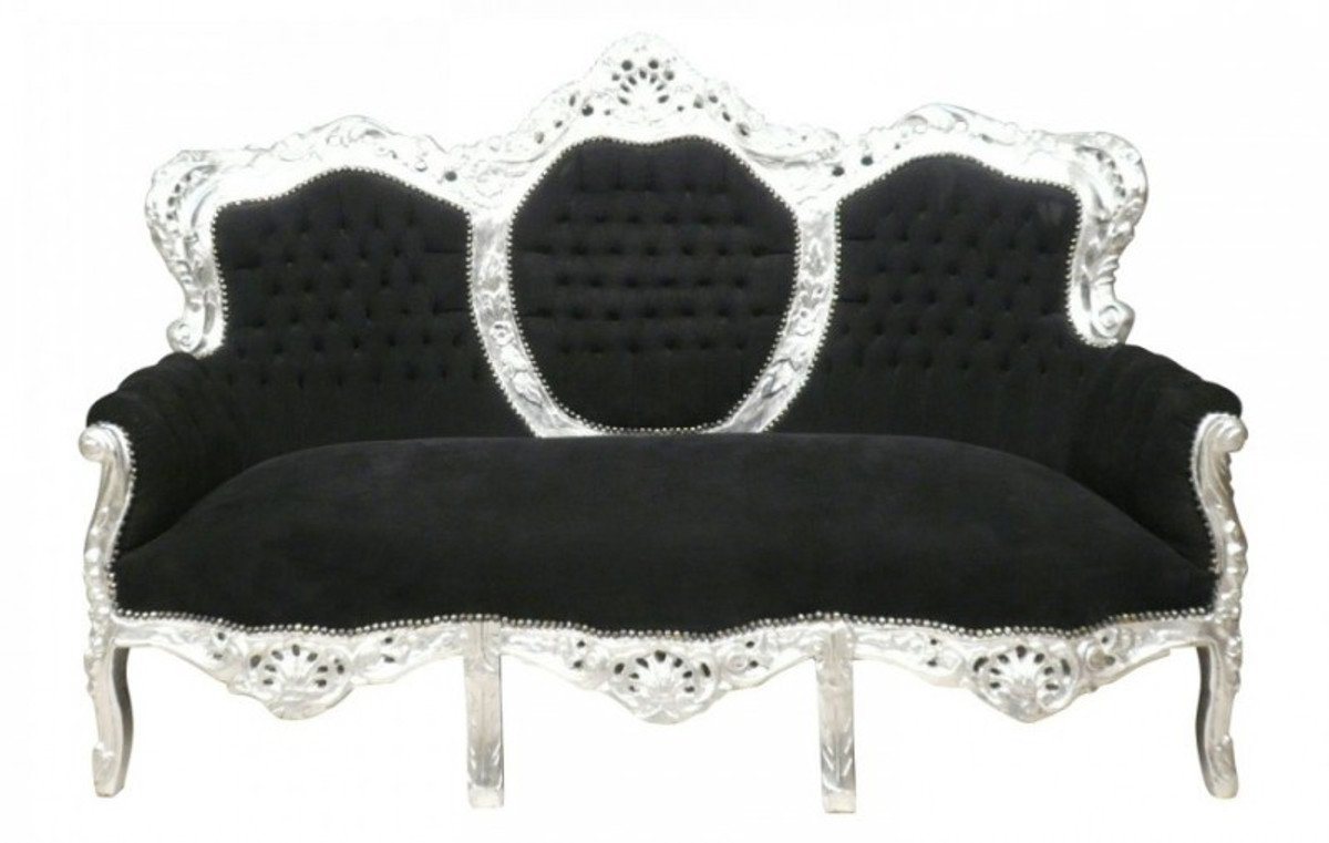 Casa Padrino Sofa Barock Sofa Garnitur King Schwarz/Silber - Möbel Wohnzimmer Couch von Casa Padrino