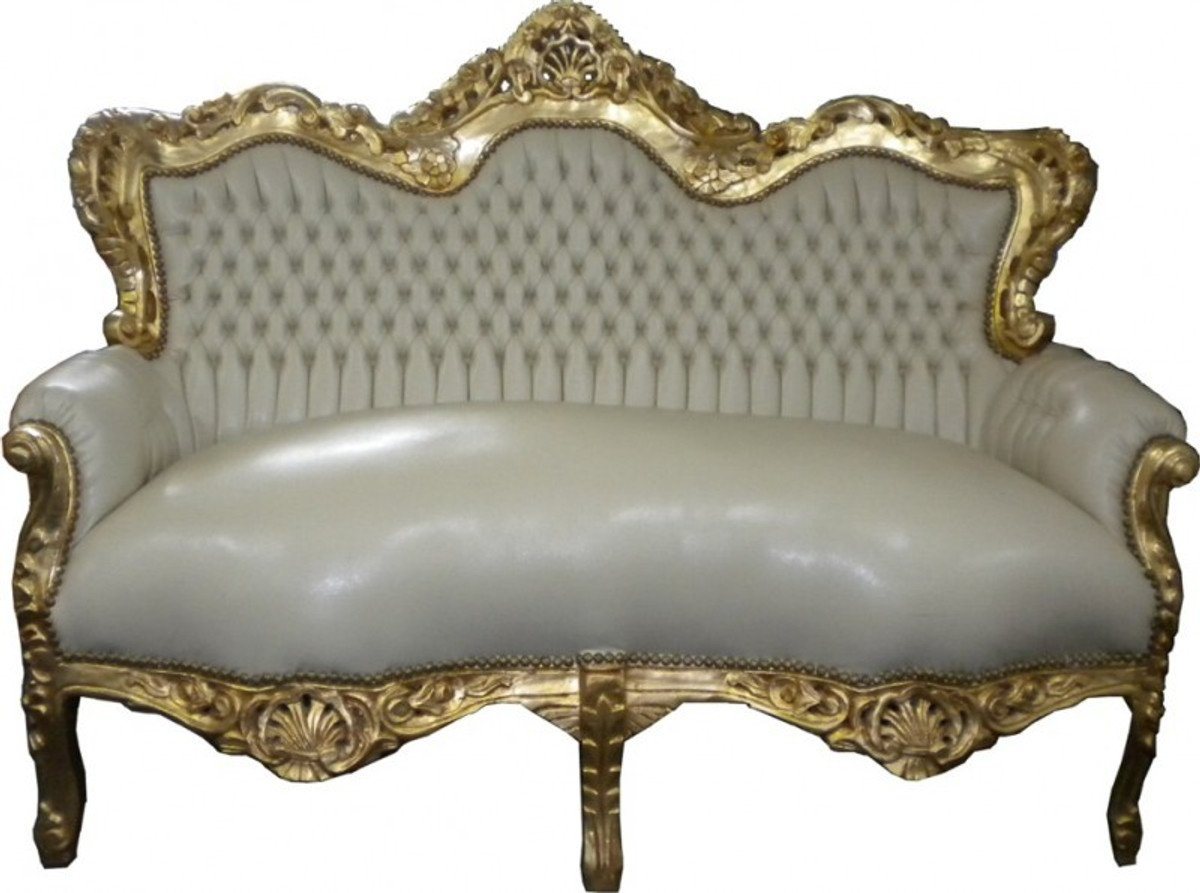 Casa Padrino Sofa Barock Sofa Garnitur Master" Creme/Gold Lederoptik" von Casa Padrino