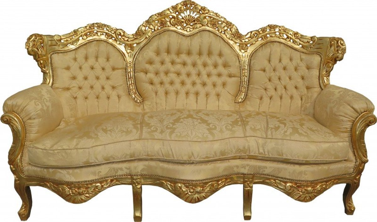 Casa Padrino Sofa Barock Sofa King Creme Barock Muster / Gold Mod2 - Möbel Lounge Couch von Casa Padrino