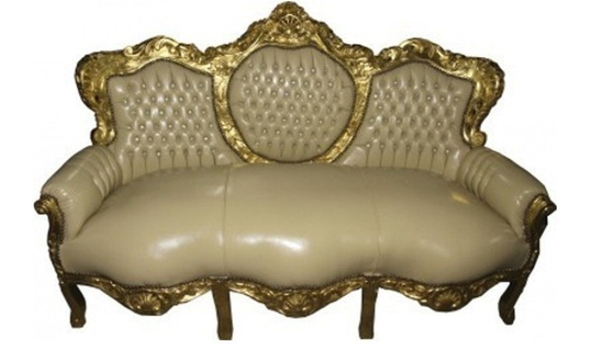 Casa Padrino Sofa Barock Sofa King Creme Lederoptik / Gold - Möbel Antik Stil von Casa Padrino