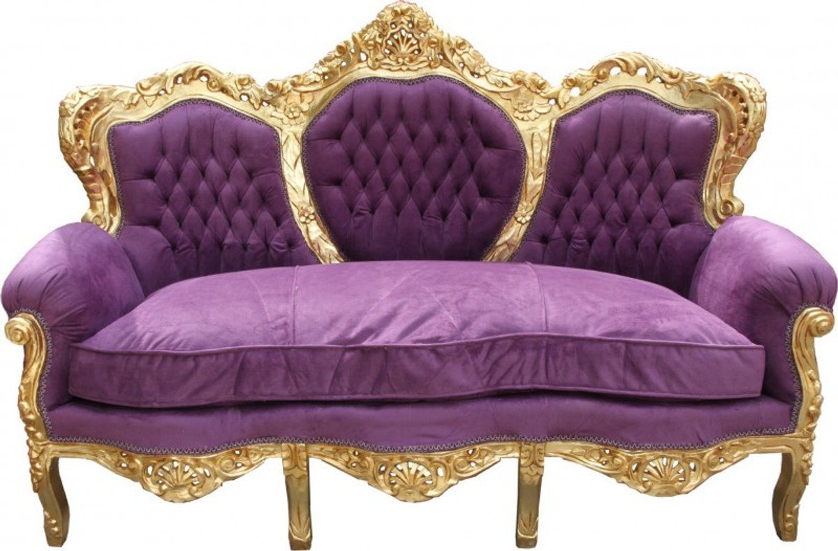 Casa Padrino Sofa Barock Sofa King Lila / Gold - Möbel Lounge Couch von Casa Padrino