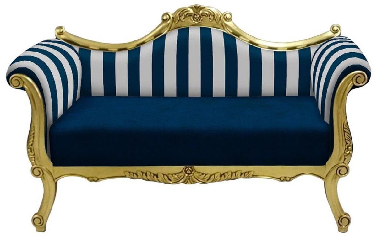 Casa Padrino Sofa Barock Sofa mit Streifen Blau / Weiß / Gold - Handgefertigtes Wohnzimmer Sofa im Barockstil - Barock Wohnzimmer Möbel von Casa Padrino