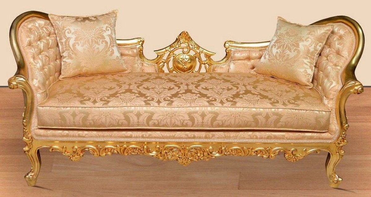 Casa Padrino Sofa Barock Wohnzimmer Sofa Gold / Gold - Handgefertigte Lounge Couch mit edlem Muster - Barock Wohnzimmer Möbel von Casa Padrino