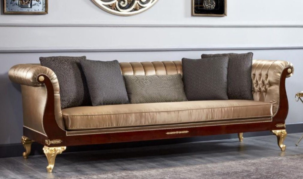 Casa Padrino Sofa Casa Padrino Luxus Barock Chesterfield Sofa Gold / Dunkelbraun - Prunkvolles Wohnzimmer Sofa - Barockstil Wohnzimmer Möbel - Luxus Möbel im Barockstil - Barock Einrichtung - Edel & Prunkvoll von Casa Padrino