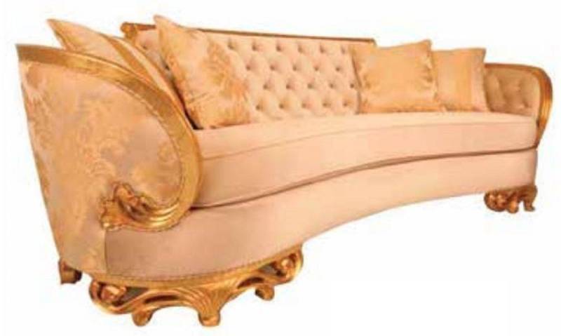 Casa Padrino Sofa Casa Padrino Luxus Barock Sofa Beige / Gold - Prunkvolles Wohnzimmer Sofa - Barockstil Wohnzimmer Möbel - Luxus Möbel im Barockstil - Barock Einrichtung - Edel & Prunkvoll von Casa Padrino