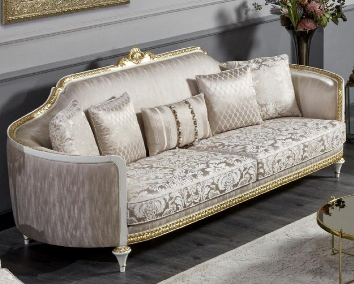 Casa Padrino Sofa Casa Padrino Luxus Barock Sofa Gold / Weiß / Gold - Prunkvolles Wohnzimmer Sofa - Barockstil Wohnzimmer Möbel - Luxus Möbel im Barockstil - Barock Einrichtung - Edel & Prunkvoll von Casa Padrino