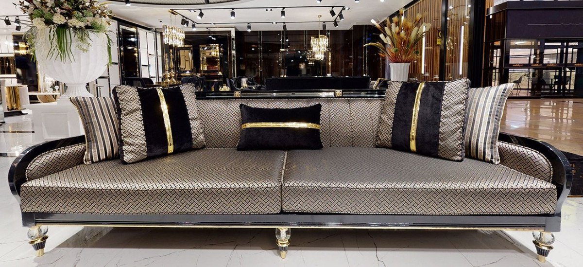 Casa Padrino Sofa Luxus Art Deco Sofa Gold / Cremefarben / Schwarz / Gold - Art Deco Wohnzimmer & Hotel Möbel - Luxus Kollektion von Casa Padrino