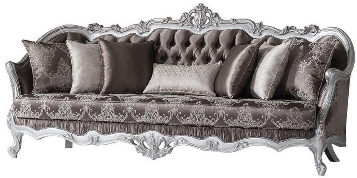 Casa Padrino Sofa Luxus Barock Sofa Bronzefarben / Silber 262 x 90 x H. 113 cm - Prunkvolles Wohnzimmer Sofa mit dekorativen Kissen - Barock Möbel von Casa Padrino