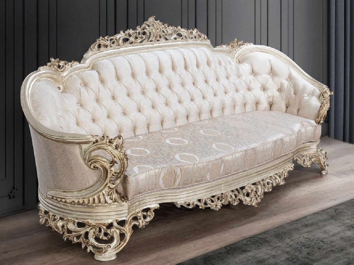 Casa Padrino Sofa »Luxus Barock Sofa Cremefarben / Beige / Antik Gold - Prunkvolles Wohnzimmer Sofa mit elegantem Muster - Barock Wohnzimmer Möbel« von Casa Padrino
