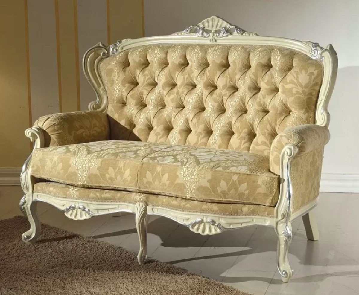 Casa Padrino Sofa Luxus Barock Sofa Gold / Cremefarben / Silber - Edles Wohnzimmer Sofa mit elegantem Muster - Barock Möbel - Luxus Qualität - Made in Italy von Casa Padrino