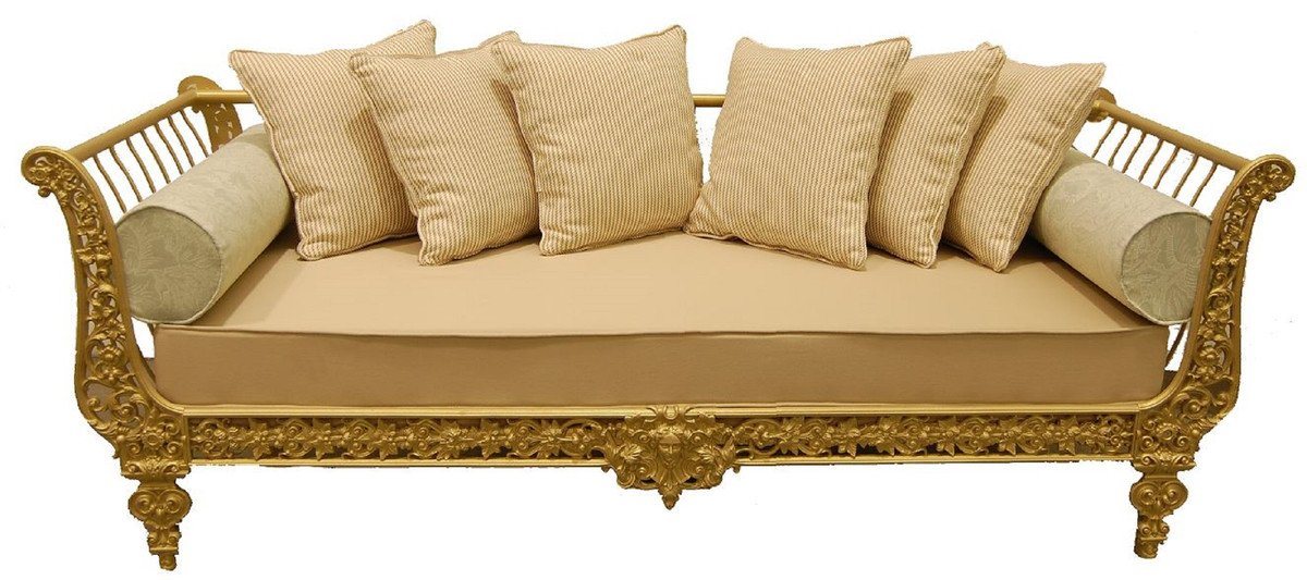 Casa Padrino Sofa Luxus Barock Sofa Gold 212 x 87 x H. 77 cm - Handgeschmiedetes Schmiedeeisen Sofa mit Kissen - Wohnzimmer Sofa - Garten Sofa - Terrassen Sofa - Barock Möbel von Casa Padrino