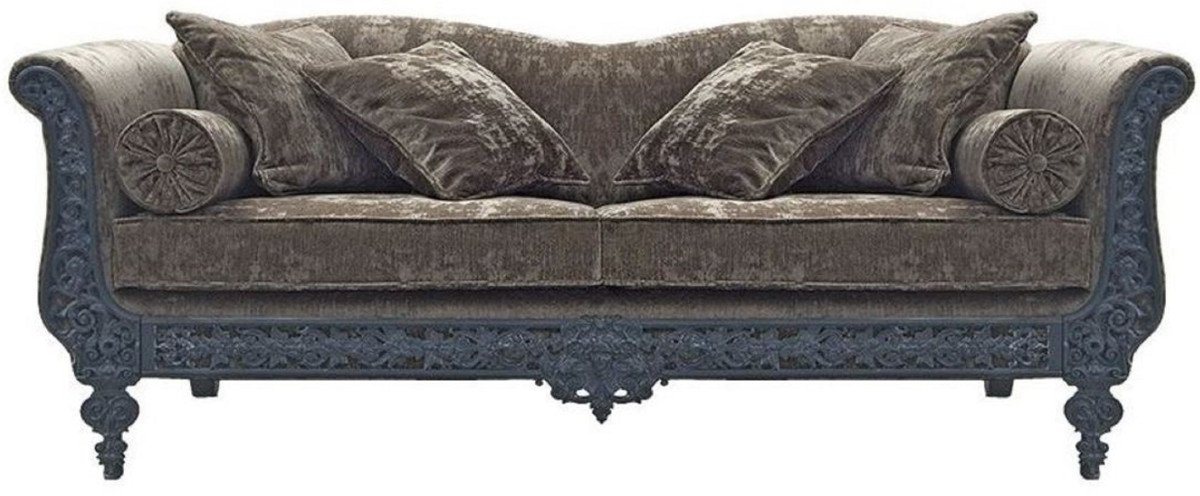 Casa Padrino Sofa Luxus Barock Sofa Grau / Blau 220 x 100 x H. 80 cm - Handgeschmiedetes Schmiedeeisen Sofa mit Kissen - Wohnzimmer Sofa - Garten Sofa - Terrassen Sofa - Barock Möbel von Casa Padrino