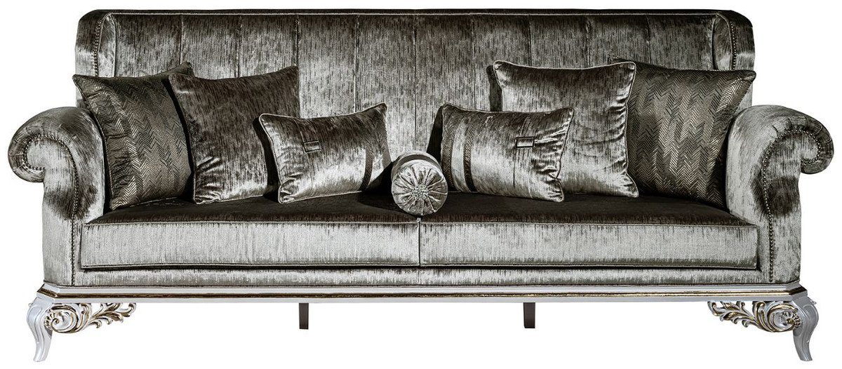 Casa Padrino Sofa Luxus Barock Sofa Grün / Weiß / Gold 230 x 85 x H. 104 cm - Prunkvolles Wohnzimmer Sofa mit dekorativen Kissen - Edel & Prunkvoll von Casa Padrino