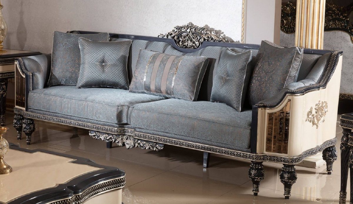 Casa Padrino Sofa Luxus Barock Sofa Hellblau / Beige / Schwarz / Gold - Prunkvolles Wohnzimmer Sofa mit elegantem Muster - Barock Wohnzimmer & Hotel Möbel - Edel & Prunkvoll von Casa Padrino