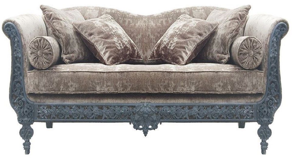 Casa Padrino Sofa Luxus Barock Sofa Hellgrau / Hellblau 147 x 100 x H. 83 cm - Handgeschmiedetes Schmiedeeisen Sofa mit Kissen - Wohnzimmer Sofa - Garten Sofa - Terrassen Sofa - Barock Möbel von Casa Padrino