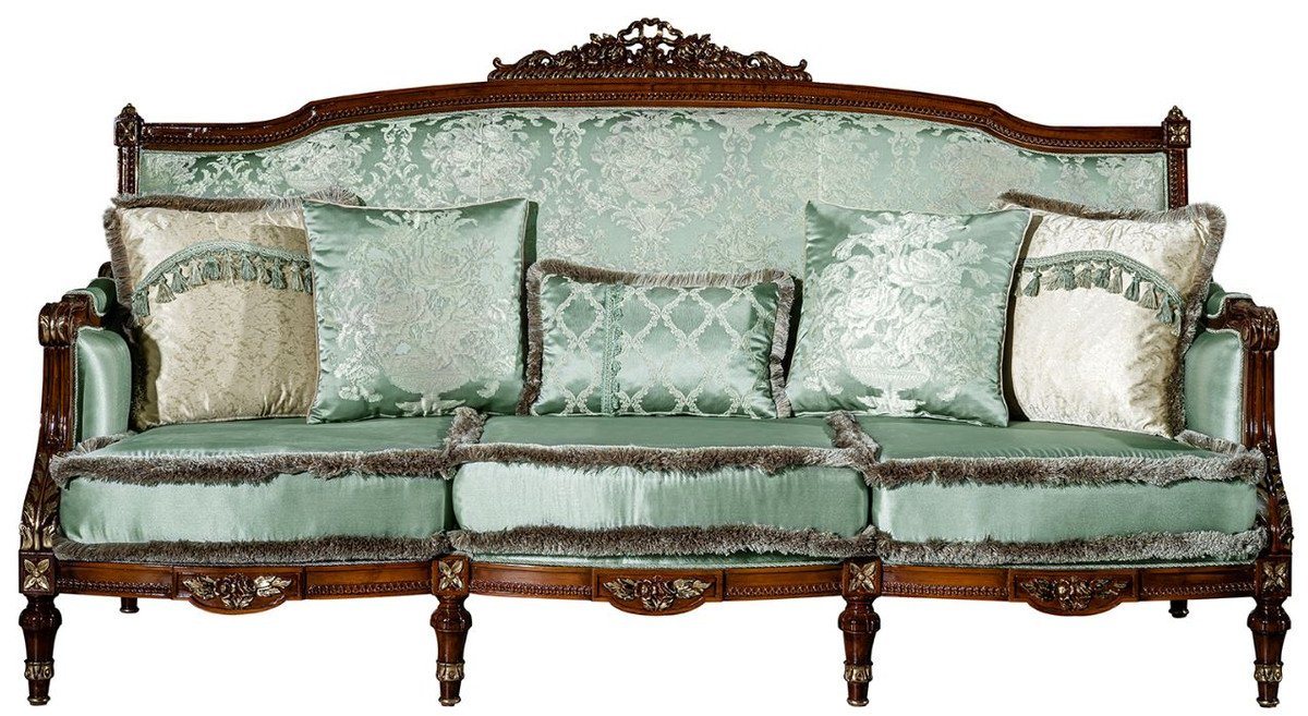 Casa Padrino Sofa Luxus Barock Sofa Hellgrün / Braun 227 x 90 x H. 126 cm - Wohnzimmer Sofa mit dekorativen Kissen - Barock Möbel von Casa Padrino