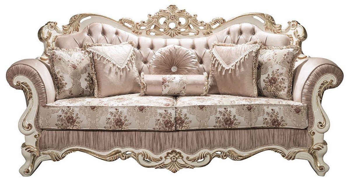 Casa Padrino Sofa Luxus Barock Sofa Rosa / Weiß / Gold 230 x 100 x H. 110 cm - Wohnzimmer Sofa mit Glitzersteinen und dekorativen Kissen - Barockmöbel von Casa Padrino