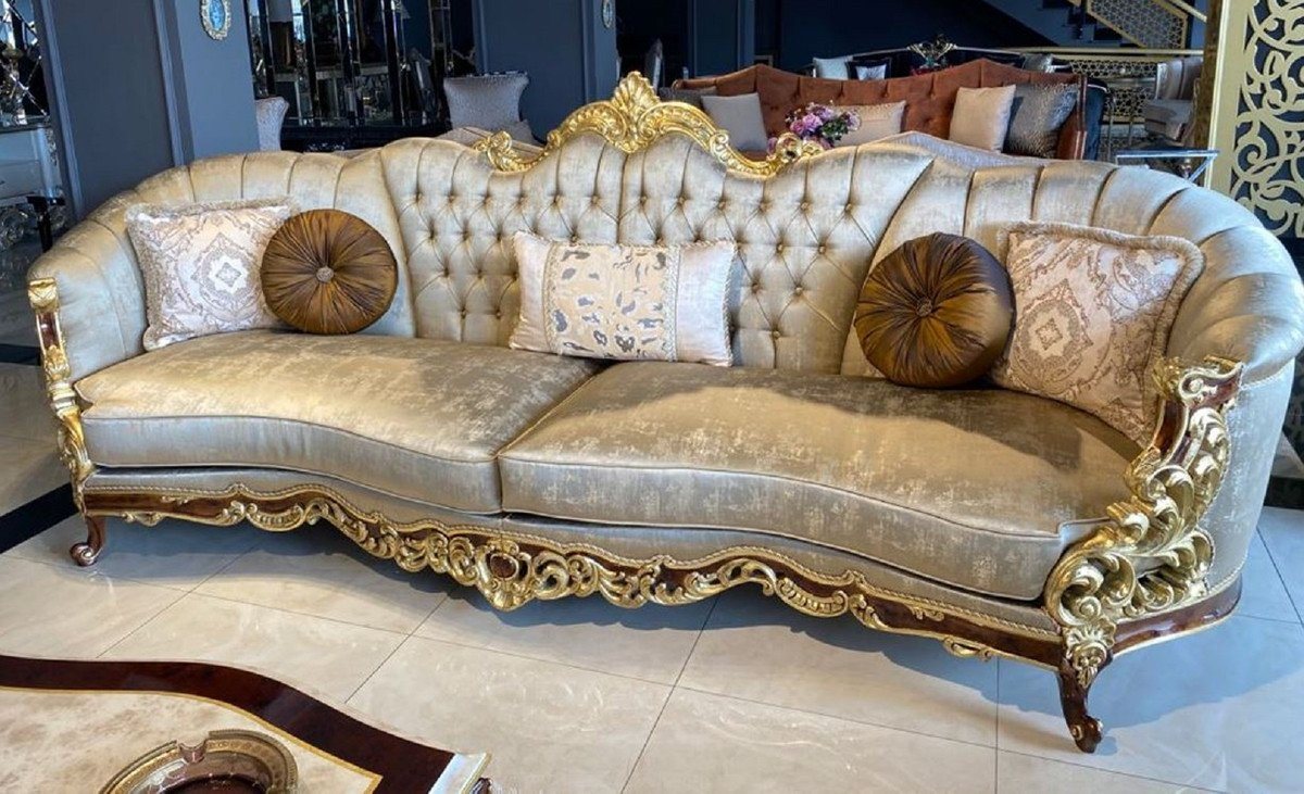 Casa Padrino Sofa Luxus Barock Sofa Silber / Braun / Gold - Prunkvolles Barockstil Wohnzimmer Sofa - Barock Wohnzimmer Möbel von Casa Padrino