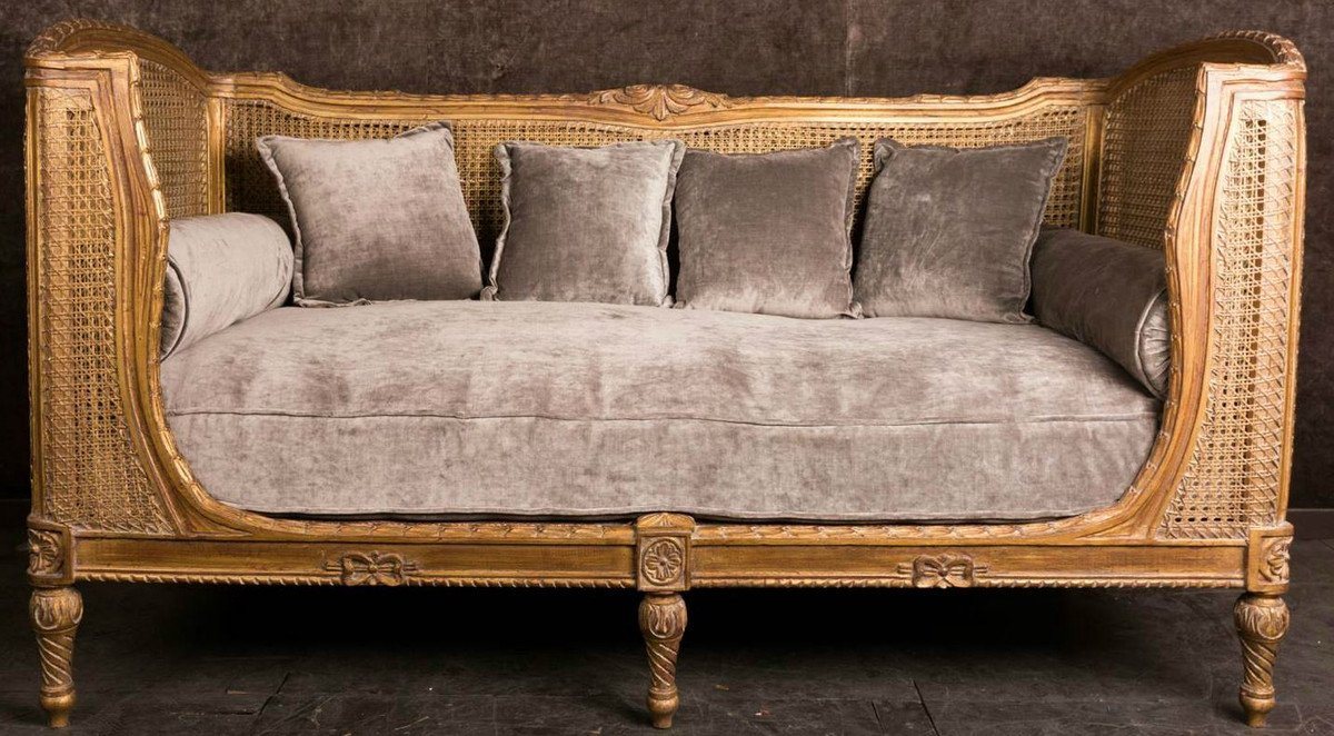 Casa Padrino Sofa Luxus Barock Sofa mit Kissen Braun / Taupe 187 x 89 x H. 103 cm - Handgefertigtes Sofa im Antik Stil - Wohnzimmer Möbel von Casa Padrino