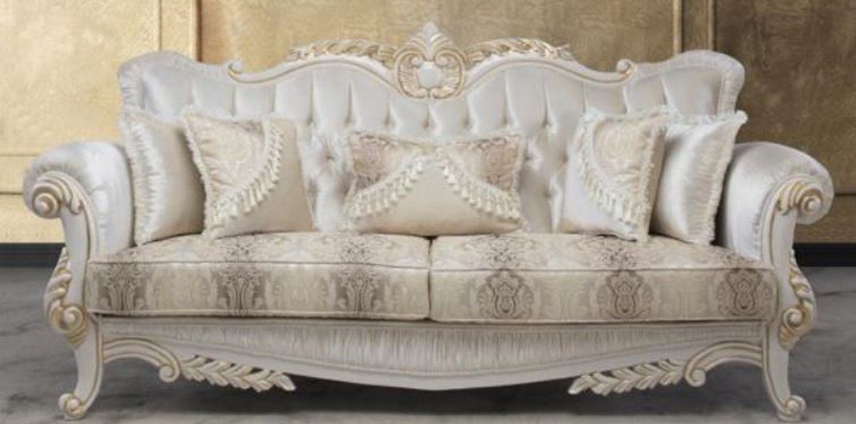 Casa Padrino Sofa Luxus Barock Sofa mit dekorativen Kissen Mehrfarbig / Weiß / Gold 237 x 81 x H. 115 cm - Barock Wohnzimmer Möbel von Casa Padrino