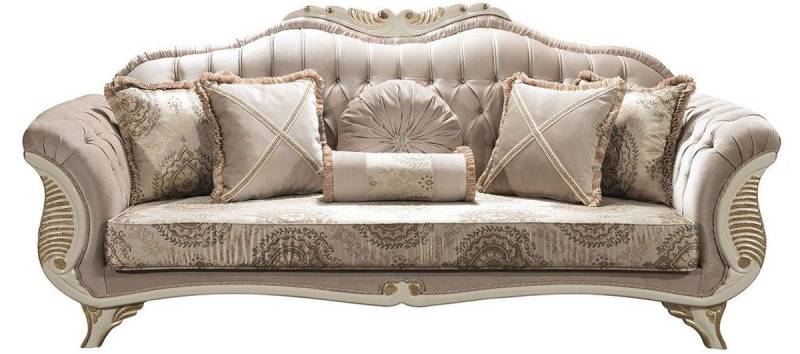 Casa Padrino Sofa Luxus Barock Wohnzimmer Sofa mit Glitzersteinen und dekorativen Kissen Grau / Creme / Gold 220 x 80 x H. 100 cm - Edle Barockstil Möbel von Casa Padrino