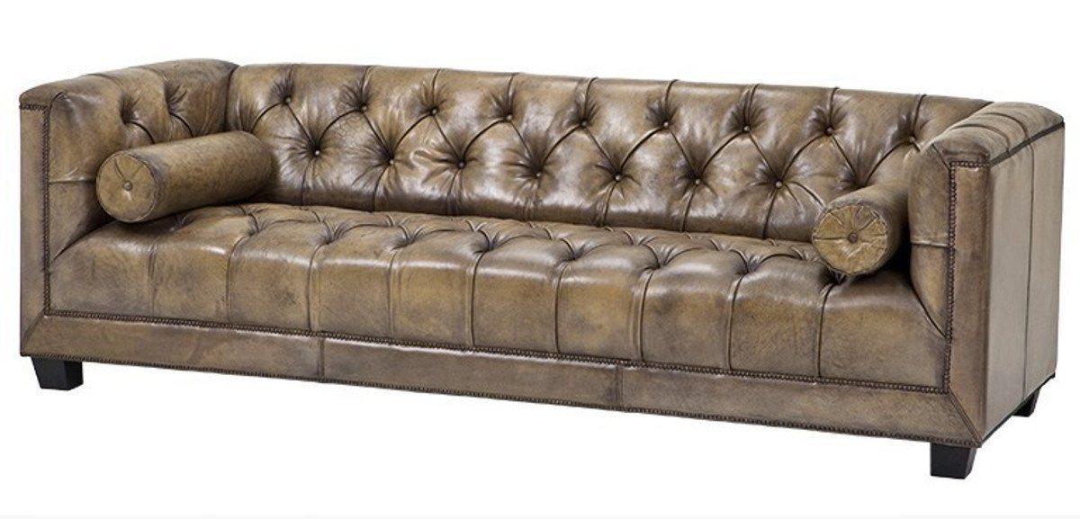 Casa Padrino Sofa Luxus Echt Leder Sofa Kubus Vintage Leder Olive - 3 Sitzer - Luxus Hotel Möbel von Casa Padrino