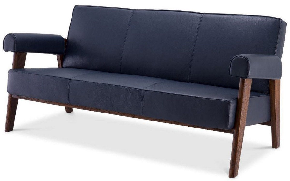 Casa Padrino Sofa Luxus Echtleder Sofa Blau / Braun 160 x 78 x H. 74 cm - Wohnzimmer Sofa mit edlem Büffelleder - Wohnzimmer Möbel - Luxus Kollektion von Casa Padrino